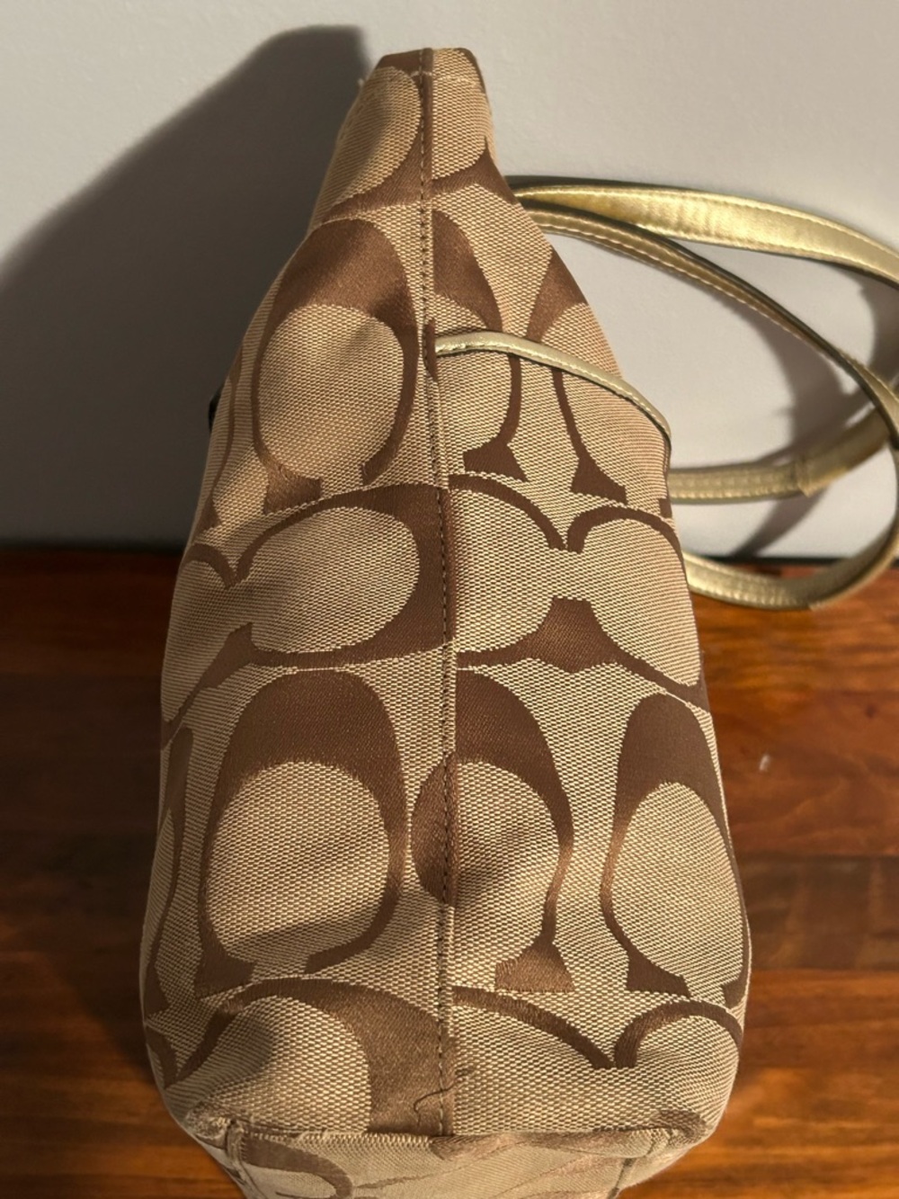 Coach Signature Stripe Bag in Brown/Gold - Picture 8 of 12